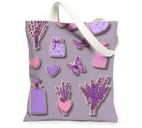 Borse di totalizzatore floreali della tela della lavanda, borse riutilizzabili decorative del modello della pianta, spalla lavabile leggera leggera dell'annata, Lavanda, 13x15 Inch