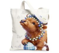 Borse di totalizzatore floreali della tela della primavera, borse riutilizzabili della drogheria della stampa animale sveglia, tela lavabile leggera d'annata della tracolla, bianco, 13x15 Inch