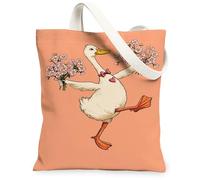 Borse di totalizzatore floreali della tela dell'anatra, borse riutilizzabili della drogheria di progettazione animale sveglio del fiore, spalla lavabile leggera d'ann, Pesca, 13x15 Inch