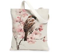 Borse di totalizzatore floreali della tela dell'uccello, borse della spesa riutilizzabili eleganti del modello del fiore, tracolla lavabile leggera Ca della primavera, Beige, 13x15 Inch