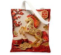 Borse di totalizzatore floreali della tela di nuovo anno cinese, borse riutilizzabili eleganti di progettazione del cavallo, spalla lavabile leggera d'annata della, Rosso, 13x15 Inch