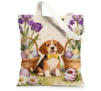 Borse di totalizzatore floreali della tela di Pasqua, borse della drogheria riutilizzabili del modello sveglio del cane e dell'uovo, tracolla lavabile leggera della primavera, Multicolore, 13x15 Inch