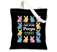 Borse di totalizzatore floreali della tela di Pasqua, borse della spesa riutilizzabili del modello del coniglio, tracolla lavabile leggera d'annata Ca della, nero, 13x15 Inch