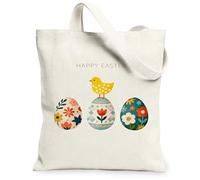 Borse di totalizzatore floreali della tela di Pasqua, borse riutilizzabili della drogheria del modello dei fiori di primavera, tracolla lavabile leggera d'annata C, bianco, 13x15 Inch