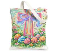 Borse di totalizzatore floreali della tela di Pasqua, borse riutilizzabili della drogheria di progettazione delle uova variopinte, tela lavabile leggera chic dell'annata, Colorato, 13x15 Inch