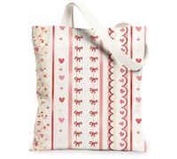 Borse di totalizzatore floreali della tela di San Valentino, borse riutilizzabili del modello del cuore, tracolla lavabile leggera chic vintage Canv, Rosso, 13x15 Inch