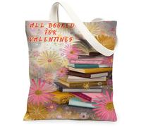 Borse di totalizzatore floreali della tela di San Valentino, borse riutilizzabili della drogheria di progettazione della pila del fiore, Shoul lavabile leggero artistico d'annata, Colorato, 13x15 Inch