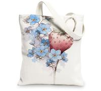 Borse di totalizzatore floreali della tela, fragola e blu del fiore di progettazione riutilizzabile borse della drogheria di progettazione, latta leggera lavabile della spalla dell', bianco, 13x15