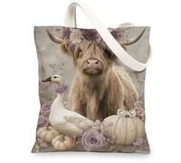 Borse di totalizzatore floreali dell'annata della tela, borse della spesa riutilizzabili di progettazione animale della fattoria, totalizzatore lavabile leggero della tracolla per il Tr, Beige, 13x15