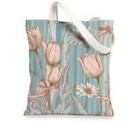 Borse di totalizzatore floreali dell'annata della tela, borse della spesa riutilizzabili eleganti del modello del fiore, tela ecologica lavabile leggera Ba, Blu, 13x15 Inch