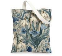 Borse di totalizzatore floreali dell'annata della tela, borse della spesa riutilizzabili eleganti della stampa del fiore, Ba lavabile leggera della tela della tracolla, Blu, 13x15 Inch