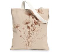 Borse di totalizzatore floreali dell'annata della tela, borse della spesa riutilizzabili eleganti di progettazione del fiore, borsa ecologica lavabile leggera della tela, Beige, 13x15 Inch