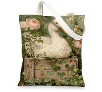 Borse di totalizzatore floreali dell'annata della tela, borse riutilizzabili della drogheria del modello dell'anatra e della rosa del progettista, tracolla, bianco, 13x15 Inch