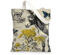 Borse di totalizzatore floreali dell'annata della tela, borse riutilizzabili della drogheria della stampa artistica del fiore, Ba lavabile leggera della tela della tracolla, Beige, 13x15 Inch