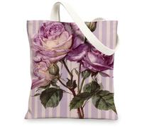 Borse di totalizzatore floreali dell'annata della tela, borse riutilizzabili eleganti della drogheria della stampa della rosa, tela lavabile leggera chic della tracolla, Viola, 13x15 Inch