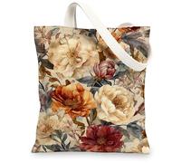 Borse di totalizzatore floreali eleganti della tela, borse riutilizzabili della drogheria del modello dell'annata del fiore, tela lavabile leggera B della tracolla, Beige, 13x15 Inch