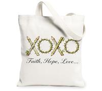 Borse di totalizzatore floreali rustiche della tela, borse riutilizzabili della drogheria di progettazione della pianta di legno d'annata, tela lavabile leggera della, bianco, 13x15 Inch