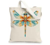 Borse di totalizzatore geometriche della tela della libellula, borse della spesa riutilizzabili del modello artistico dell'insetto, Washa leggera ecologica moderna, Beige, 13x15 Inch