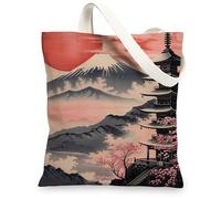 Borse di totalizzatore giapponesi della tela, borse riutilizzabili della drogheria di progettazione del fiore delle ciliegie, totalizzatore lavabile leggero elegante della tracolla, Pesca, 13x15 Inch