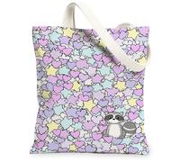 Borse di totalizzatore giocose della tela dei cuori, borse riutilizzabili leggere della drogheria di progettazione sveglia, modello floreale della primavera lavabile Shou, Viola, 13x15 Inch