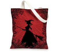 Borse di totalizzatore gotiche della tela, borse riutilizzabili della drogheria del modello della sagoma della strega, tracolla lavabile leggera floreale d'annata, Rosso, 13x15 Inch