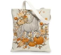 Borse di totalizzatore magiche della tela del cavallo, borse riutilizzabili animali floreali della drogheria, borsa di tela lavabile leggera d'annata della tracolla, bianco, 13x15 Inch