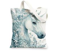 Borse di totalizzatore magiche della tela del cavallo, borse riutilizzabili della drogheria di progettazione animale di fantasia, Shou lavabile leggero elegante della stampa della natura, Blu, 13x15