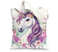 Borse di totalizzatore magiche fantasiose della tela del cavallo, borse riutilizzabili della drogheria della stampa floreale, borsa lavabile leggera della tela della tracolla, bianco, 13x15 Inch