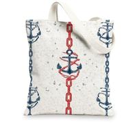 Borse di totalizzatore nautiche della tela, borse della spesa riutilizzabili del modello delle ancore, borse della tela della cinghia della spalla lavabili leggere per la spiaggia, bianco, 13x15 Inch