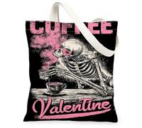 Borse di totalizzatore riutilizzabili della tela del caffè dello scheletro di San Valentino, borse della drogheria riutilizzabili di progettazione di scheletro, nero, 13x15 Inch