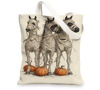 Borse di totalizzatore riutilizzabili della tela del cavallo della mummia, borse della drogheria riutilizzabili della stampa animale di Halloween, spalla lavabile leggera di stile dell', Beige, 13x15