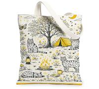 Borse di totalizzatore riutilizzabili della tela del gatto di campeggio, borse della drogheria riutilizzabili della stampa della natura, tracolla lavabile leggera floreale dell'annata, bianco, 13x15