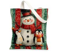 Borse di totalizzatore riutilizzabili della tela del pinguino dell'uomo della neve, borse della drogheria riutilizzabili del modello animale sveglio, tracolla lavabile leggera C di vacanza, Rosso