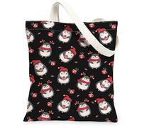 Borse di totalizzatore riutilizzabili della tela del pinguino di Natale, borse della drogheria riutilizzabili del modello animale adorabile Str della spalla lavabile leggera di inverno, nero, 13x15