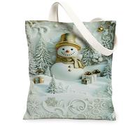 Borse di totalizzatore riutilizzabili della tela dell'uomo di neve di inverno, borse della drogheria riutilizzabili di progettazione di vacanza, tela lavabile leggera d', bianco, 13x15 Inch