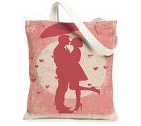 Borse di totalizzatore romantiche d'annata della tela, borse riutilizzabili della drogheria del modello di silhouette delle coppie, spalla lavabile Str di progettazione del, Pesca, 13x15 Inch