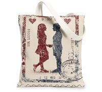 Borse di totalizzatore romantiche d'annata della tela, borse riutilizzabili della drogheria della stampa di silhouette delle coppie, tracolla lavabile leggera, Beige, 13x15 Inch
