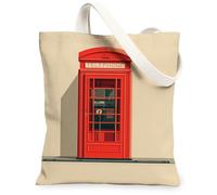 Borse di totalizzatore rosse dell'annata della tela della cabina telefonica, borse riutilizzabili britanniche classiche della drogheria di progettazione, tracolla lavabile leggera, Rosso, 13x15 Inch