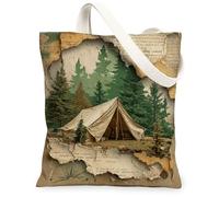 Borse di totalizzatore rustiche d'annata della tela, borse della spesa riutilizzabili delle opere d'arte della foresta della tenda, spalla lavabile leggera ecologica St, Verde, 13x15 Inch