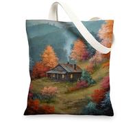 Borse di totalizzatore rustiche della tela, borse della spesa riutilizzabili variopinte di progettazione del paesaggio, borse lavabili leggere, Multicolore, 13x15 Inch