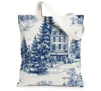 Borse di totalizzatore sceniche della tela del paesaggio, borse riutilizzabili della drogheria del modello della natura, tela lavabile leggera d'annata della, Navy, 13x15 Inch