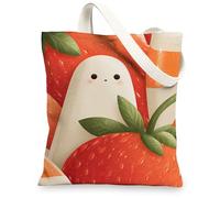 Borse di totalizzatore sveglie della tela, borse della spesa riutilizzabili del modello adorabile del fantasma della fragola, spalla lavabile leggera fantasiosa di divertimento, Rosso, 13x15 Inch