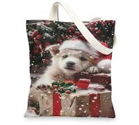 Borse di totalizzatore sveglie della tela, borse della spesa riutilizzabili di progettazione adorabile di vacanza del cucciolo, cinghia lavabile leggera festiva Ca, Rosso, 13x15 Inch