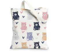 Borse di totalizzatore sveglie della tela degli orsi, borse riutilizzabili della drogheria del modello giocoso dell'orso borse fo della tela della tracolla lavabili leggere, bianco, 13x15 Inch