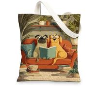 Borse di totalizzatore sveglie della tela dei cani, borse della spesa riutilizzabili del modello animale del fumetto divertente, tela lavabile leggera B della tracolla, Marrone, 13x15 Inch