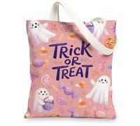 Borse di totalizzatore sveglie della tela dei fantasmi, borse della spesa riutilizzabili adorabili del modello di Halloween, tela lavabile leggera della tracolla, Pesca, 13x15 Inch