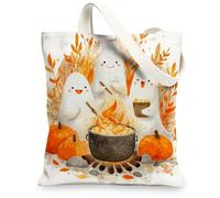 Borse di totalizzatore sveglie della tela dei fantasmi, borse della spesa riutilizzabili del modello della zucca, borsa di tela lavabile leggera della tracolla di autunno, Arancione, 13x15 Inch