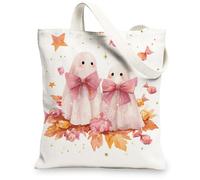 Borse di totalizzatore sveglie della tela dei fantasmi, borse riutilizzabili della drogheria del modello floreale adorabile, borsa lavabile leggera della tela della tracolla, bianco, 13x15 Inch