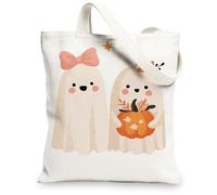 Borse di totalizzatore sveglie della tela dei fantasmi, borse riutilizzabili della drogheria del modello adorabile di Halloween, tela lavabile leggera della tracolla, bianco, 13x15 Inch