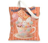 Borse di totalizzatore sveglie della tela dei fantasmi di caramella, borse della spesa riutilizzabili del modello dell'ossequio di Halloween di divertim, Arancione, 13x15 Inch